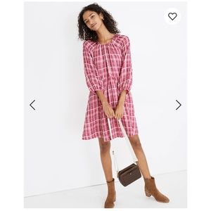 Madewell pink plaid babydoll dress